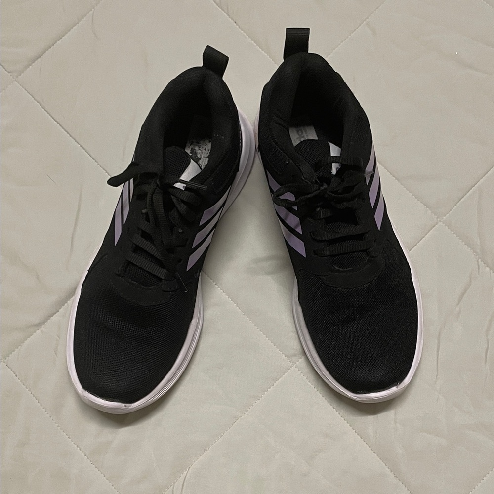Adidas Black Sneakers with Purple Stripes